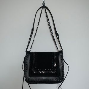 Zara Gunmetal Chain Suede Crossbody Bag Black